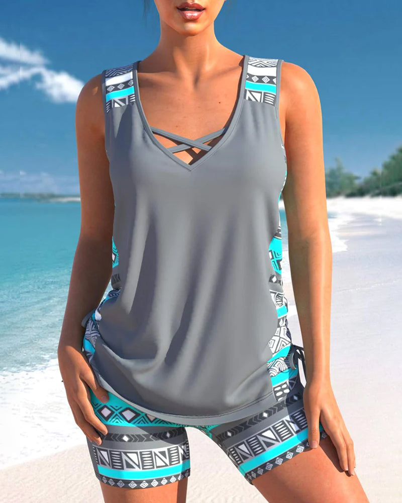 Lena - Tankini con estampado geométrico y escote en V