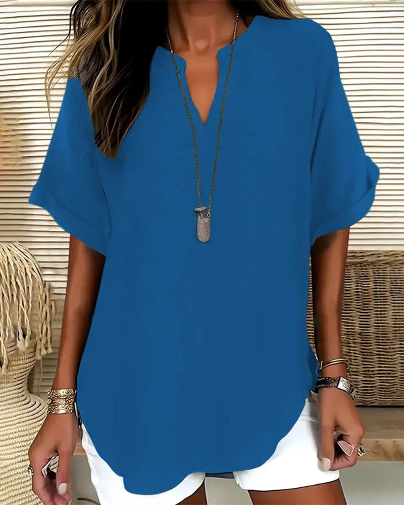 Blusa holgada de color liso para mujer, ropa informal.