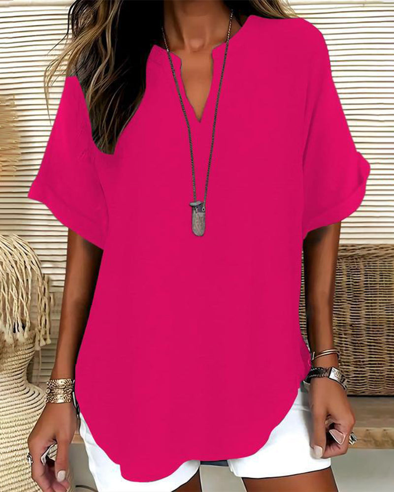 Blusa holgada de color liso para mujer, ropa informal.