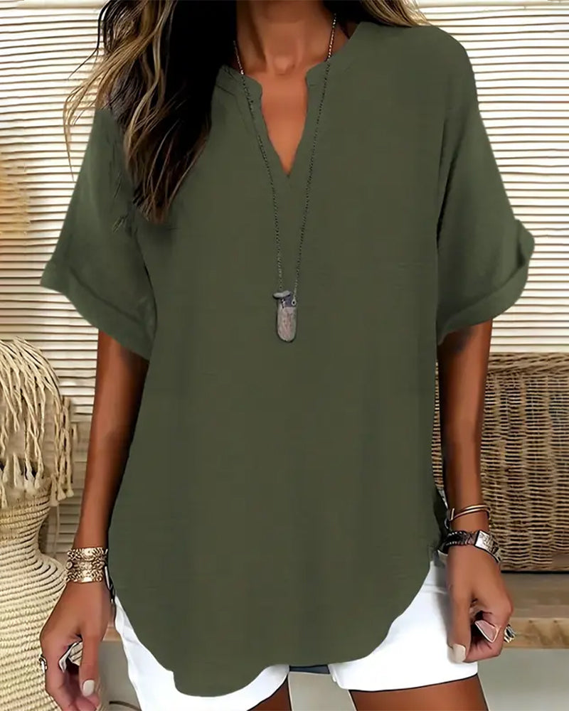 Blusa holgada de color liso para mujer, ropa informal.