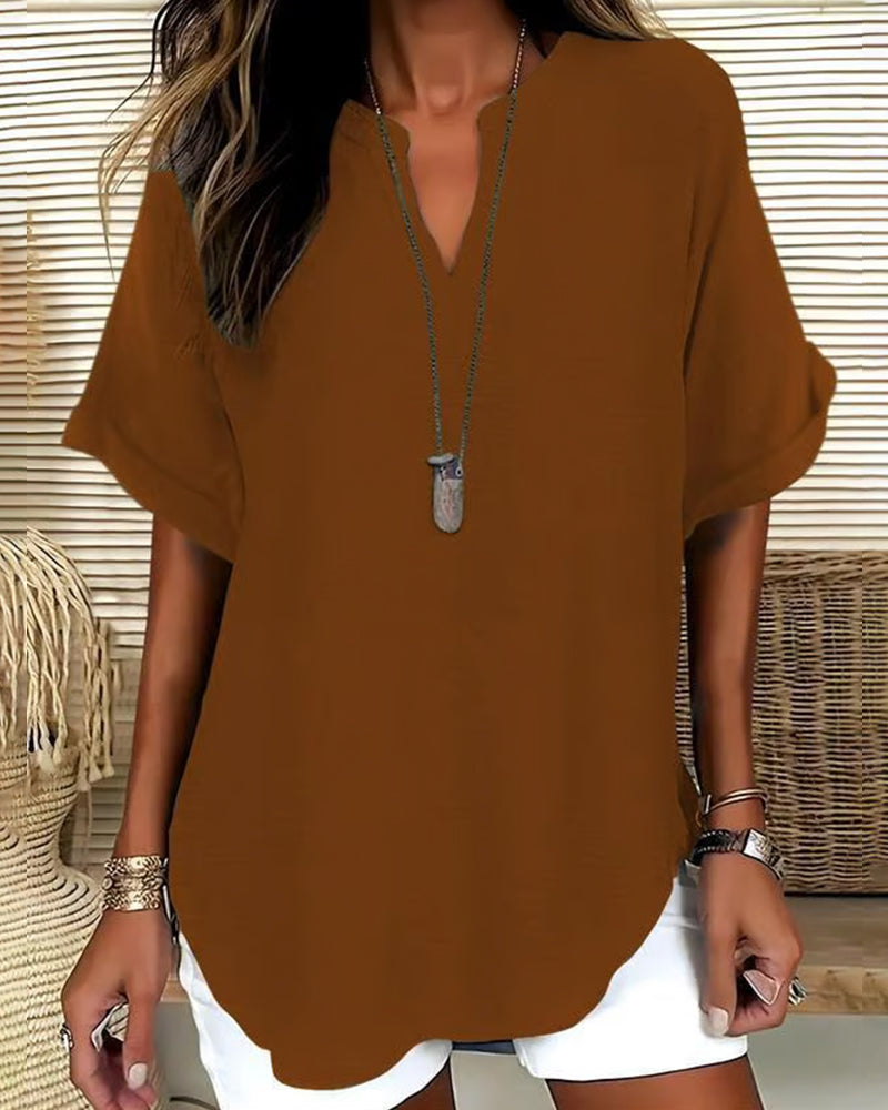 Blusa holgada de color liso para mujer, ropa informal.