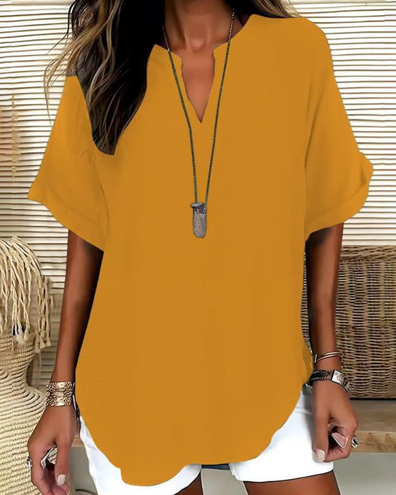 Blusa holgada de color liso para mujer, ropa informal.