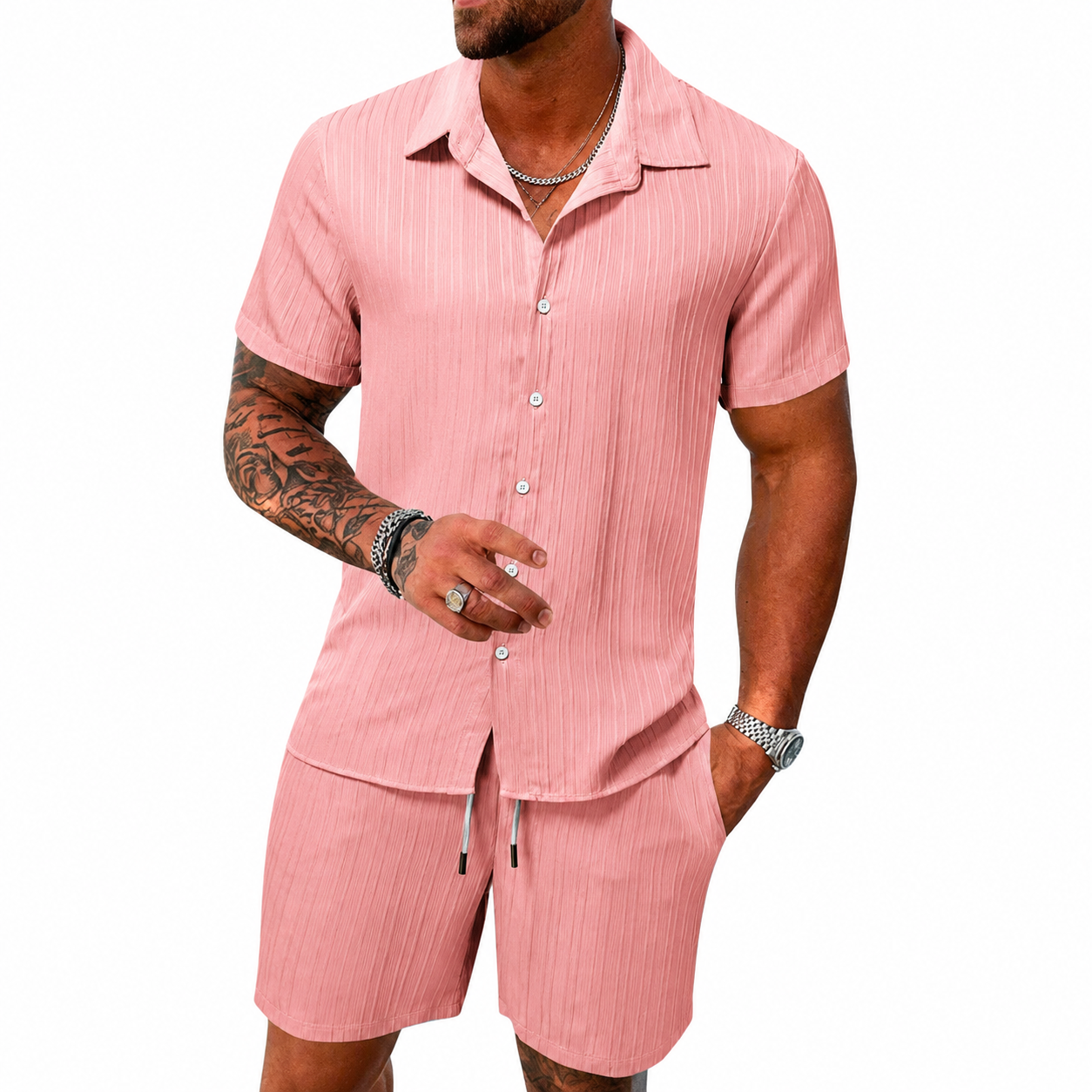 Conjunto: camisa de manga corta y pantalones cortos, holgados y cómodos