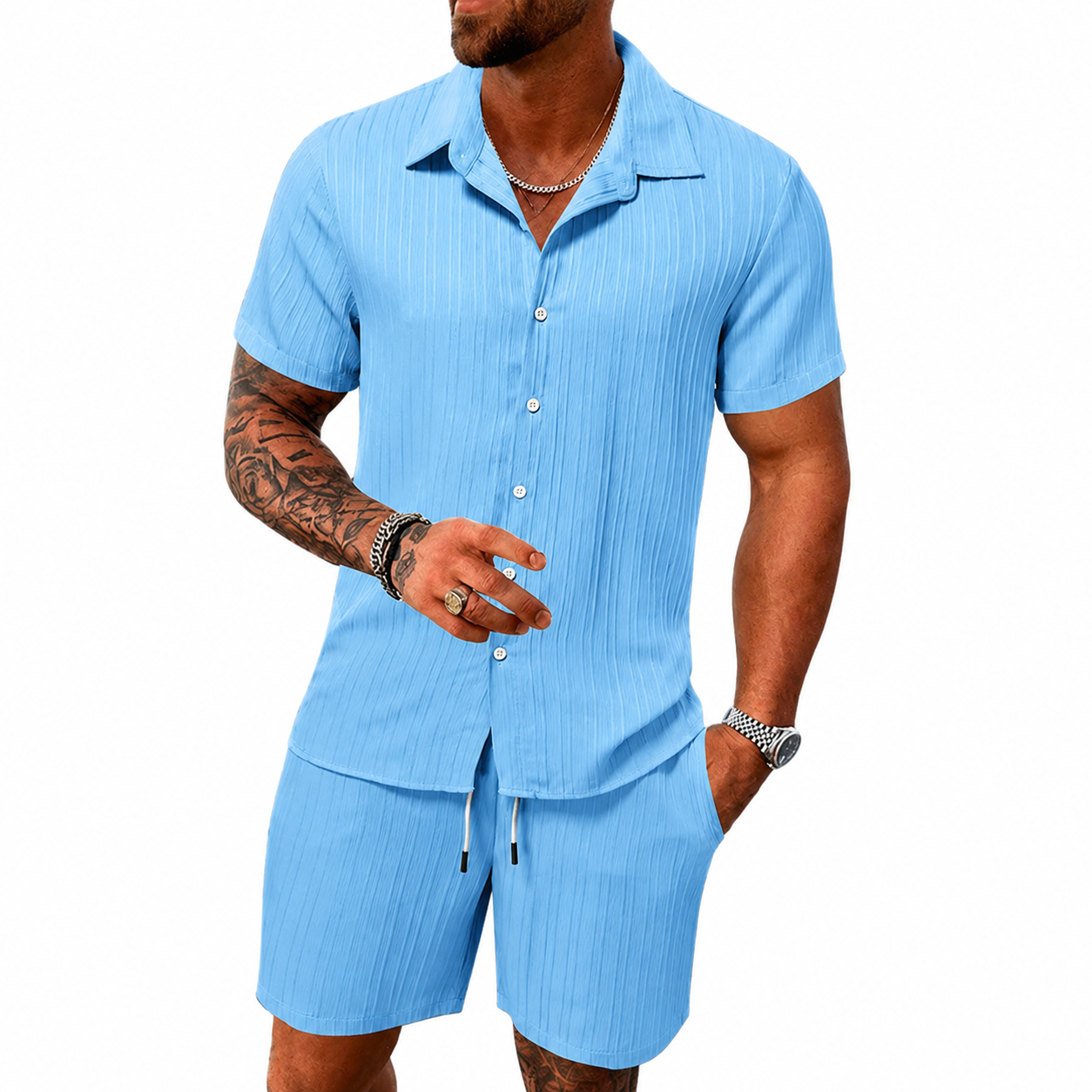 Conjunto: camisa de manga corta y pantalones cortos, holgados y cómodos
