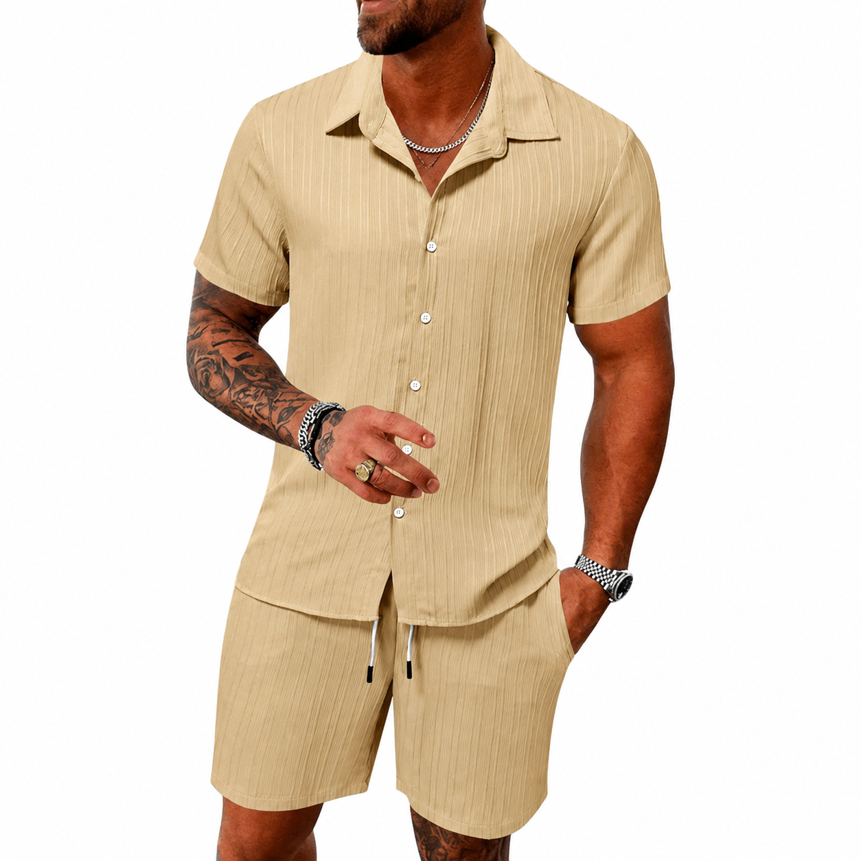 Conjunto: camisa de manga corta y pantalones cortos, holgados y cómodos
