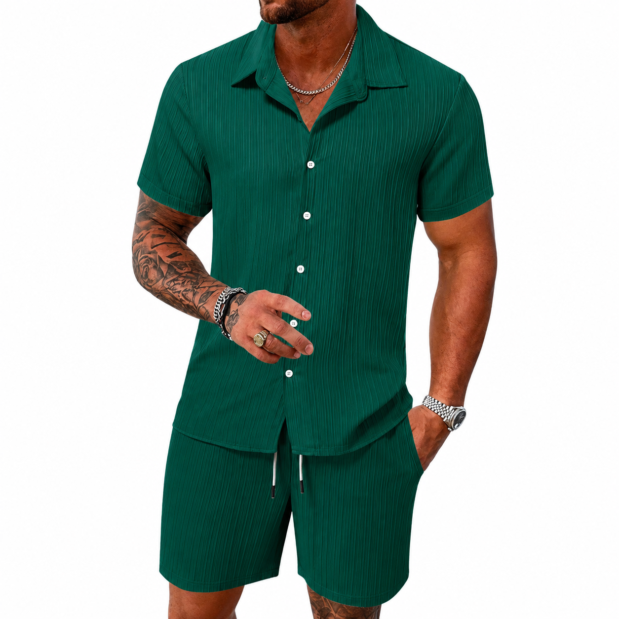 Conjunto: camisa de manga corta y pantalones cortos, holgados y cómodos