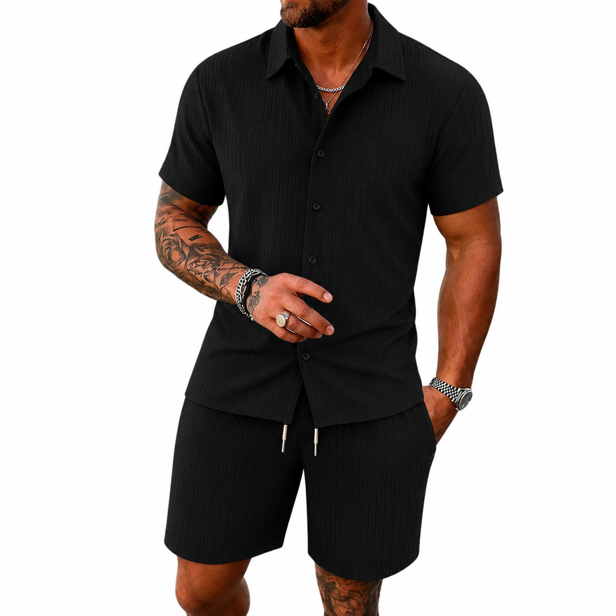 Conjunto: camisa de manga corta y pantalones cortos, holgados y cómodos