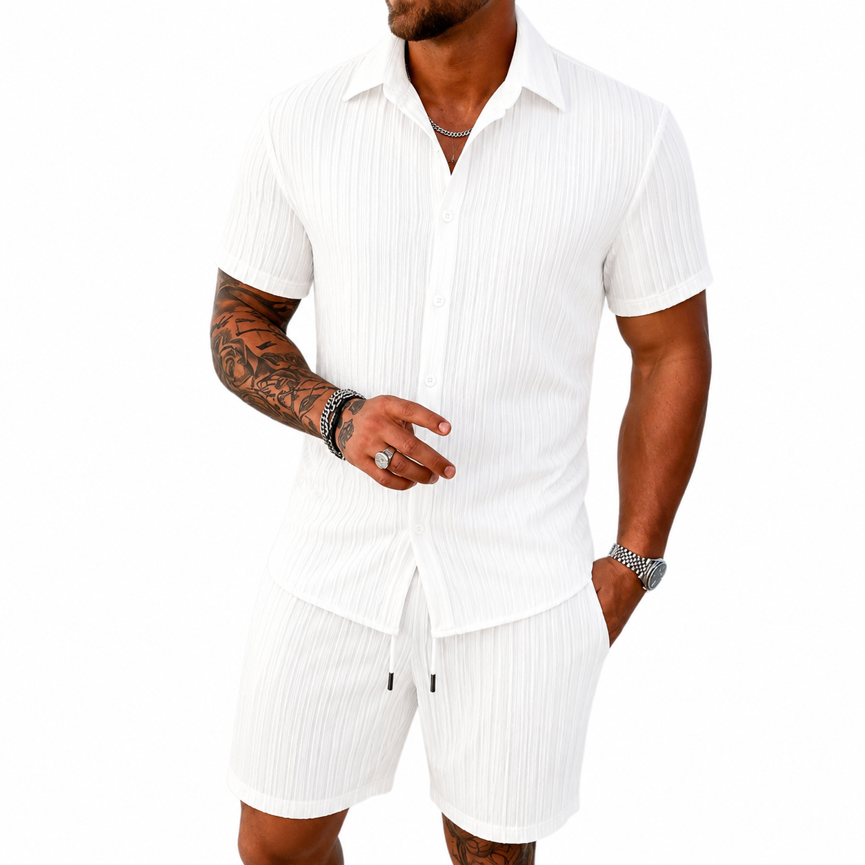 Conjunto: camisa de manga corta y pantalones cortos, holgados y cómodos