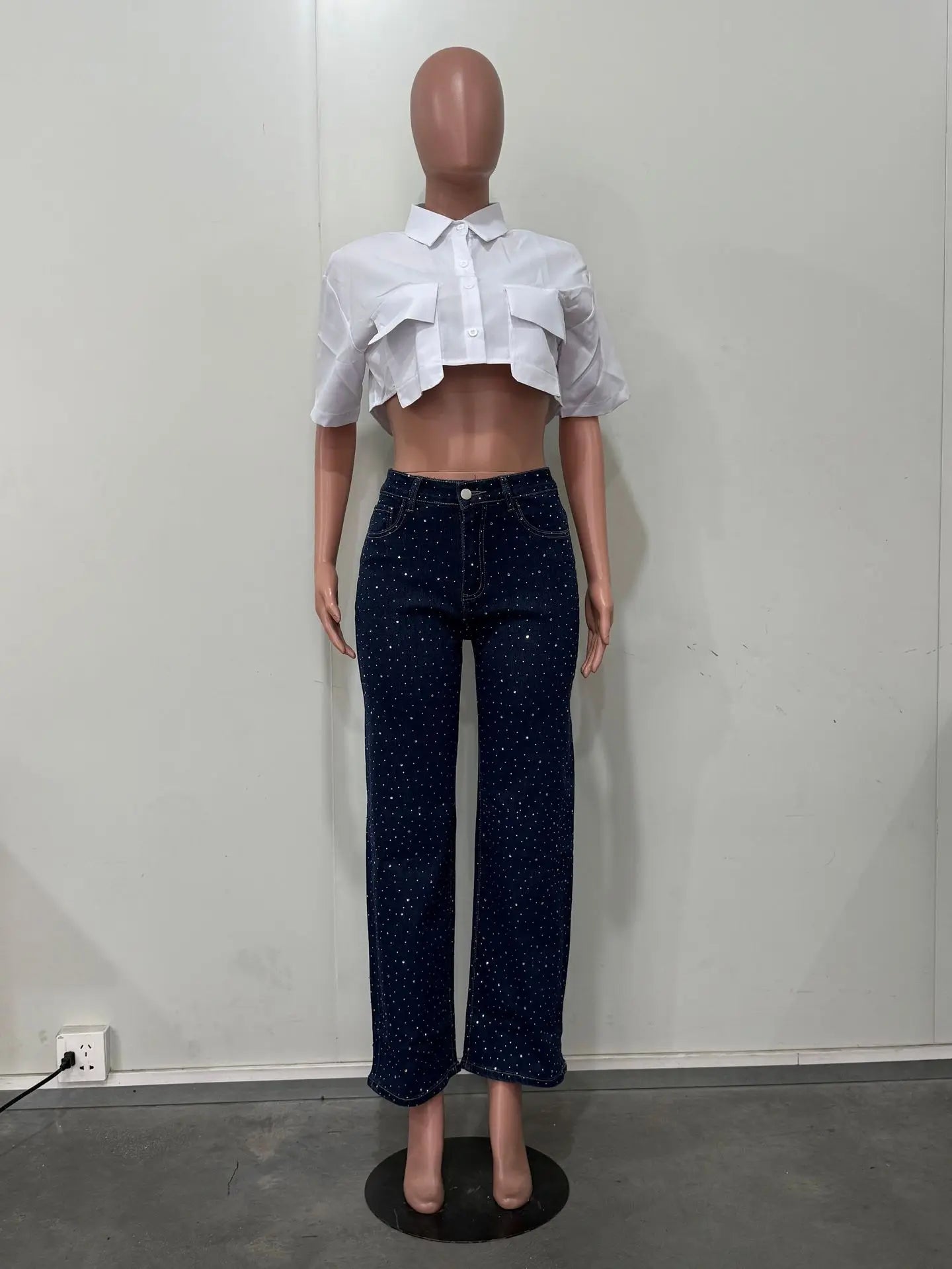 Vaqueros de denim con pedrería para mujer