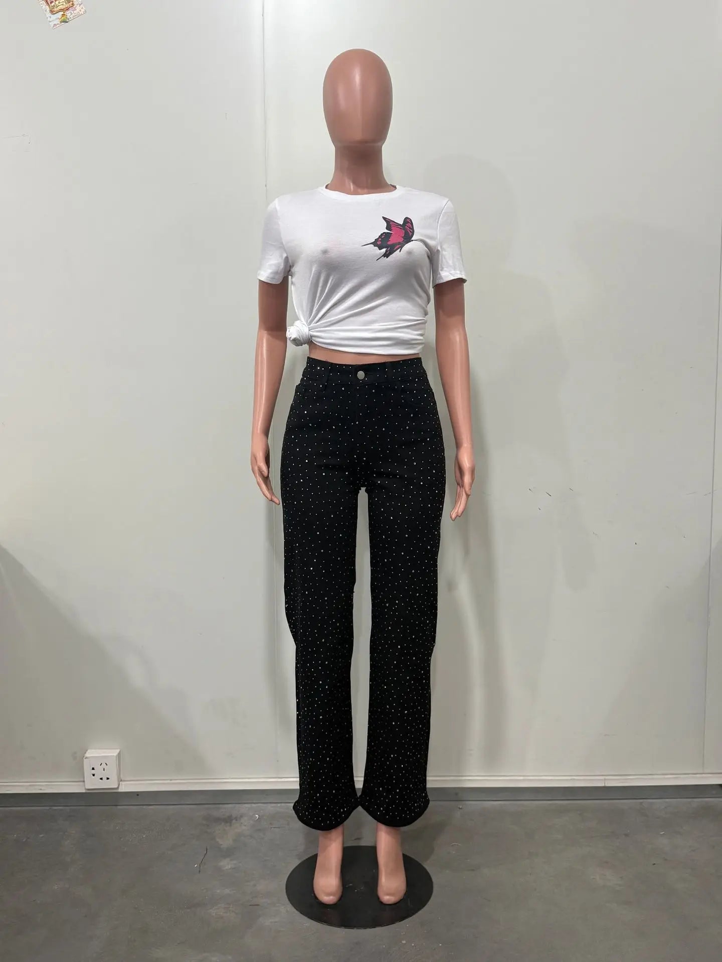 Vaqueros de denim con pedrería para mujer
