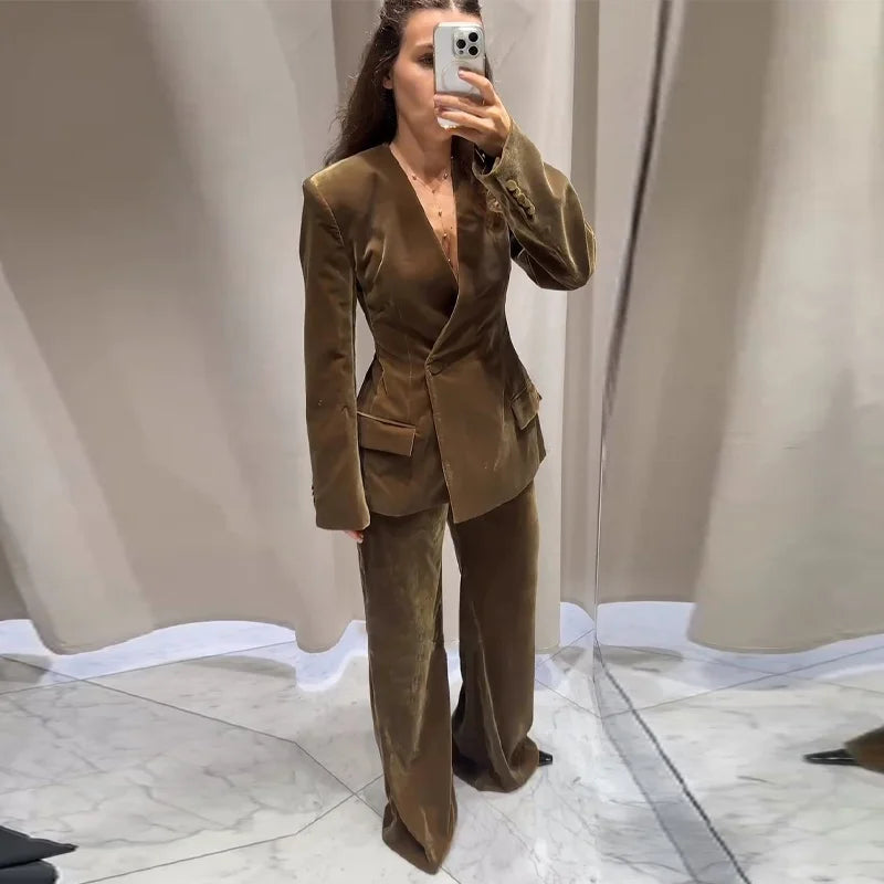 Conjunto de traje con blazer de terciopelo para mujer