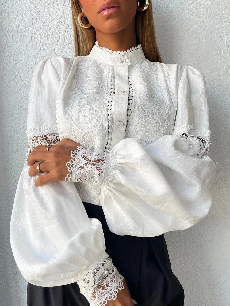Blusa blanca de encaje para mujer