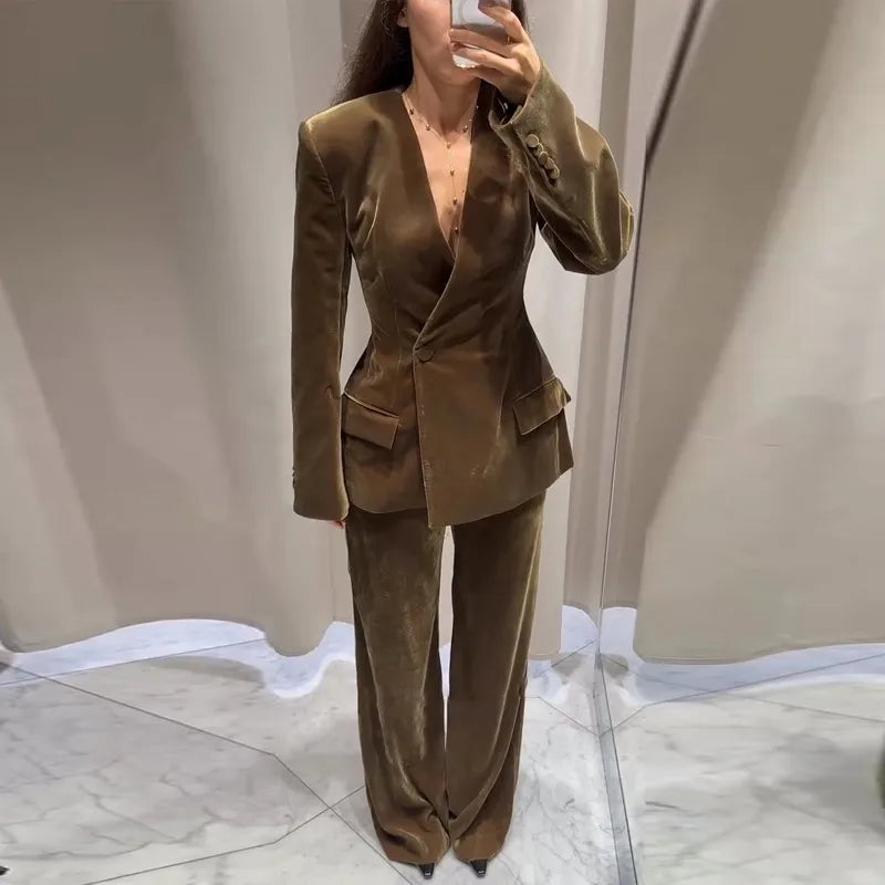 Conjunto de traje con blazer de terciopelo para mujer