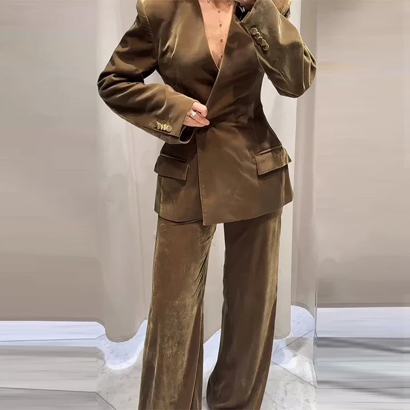 Conjunto de traje con blazer de terciopelo para mujer