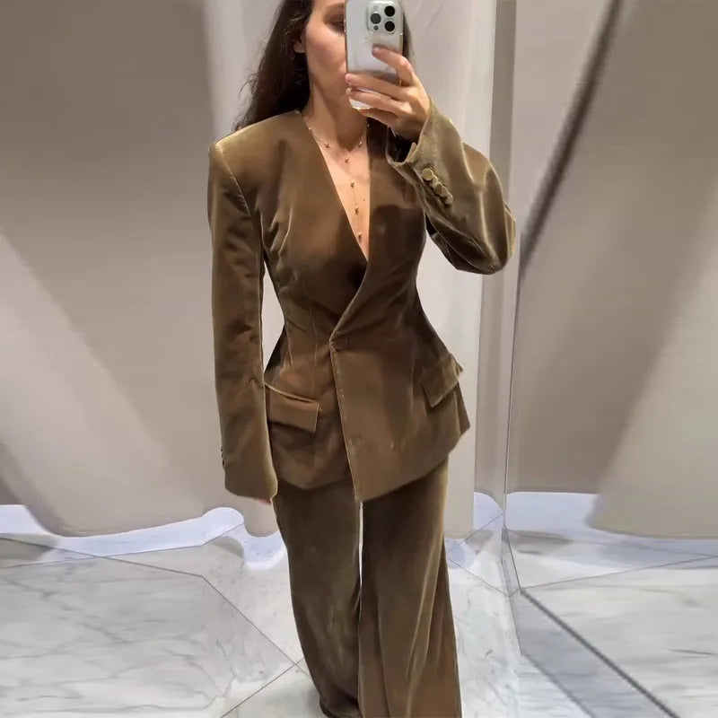 Conjunto de traje con blazer de terciopelo para mujer