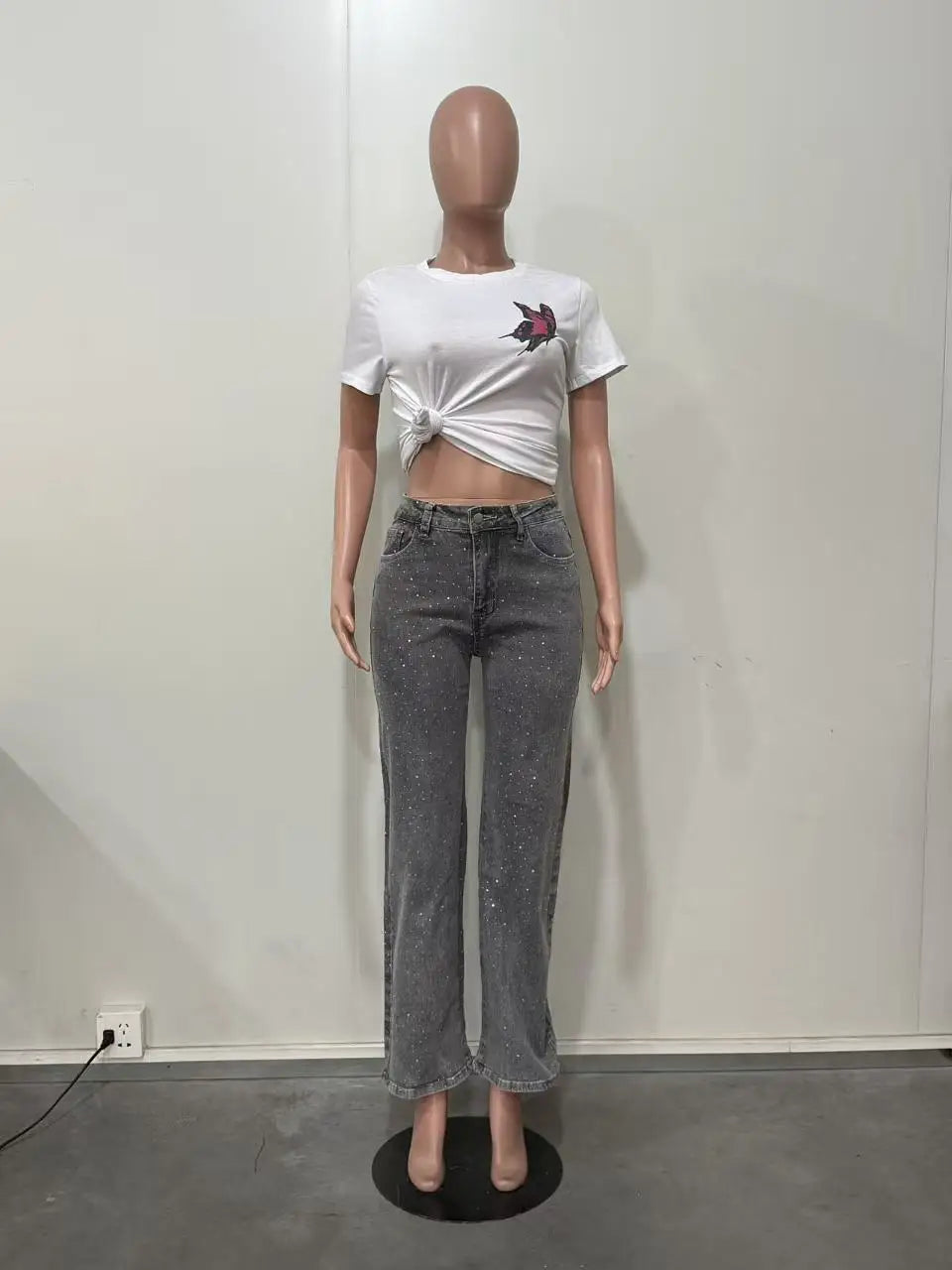 Vaqueros de denim con pedrería para mujer