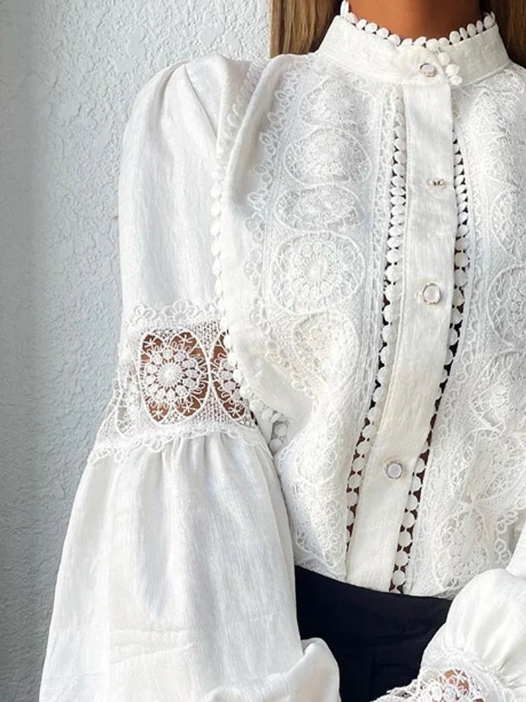 Blusa blanca de encaje para mujer