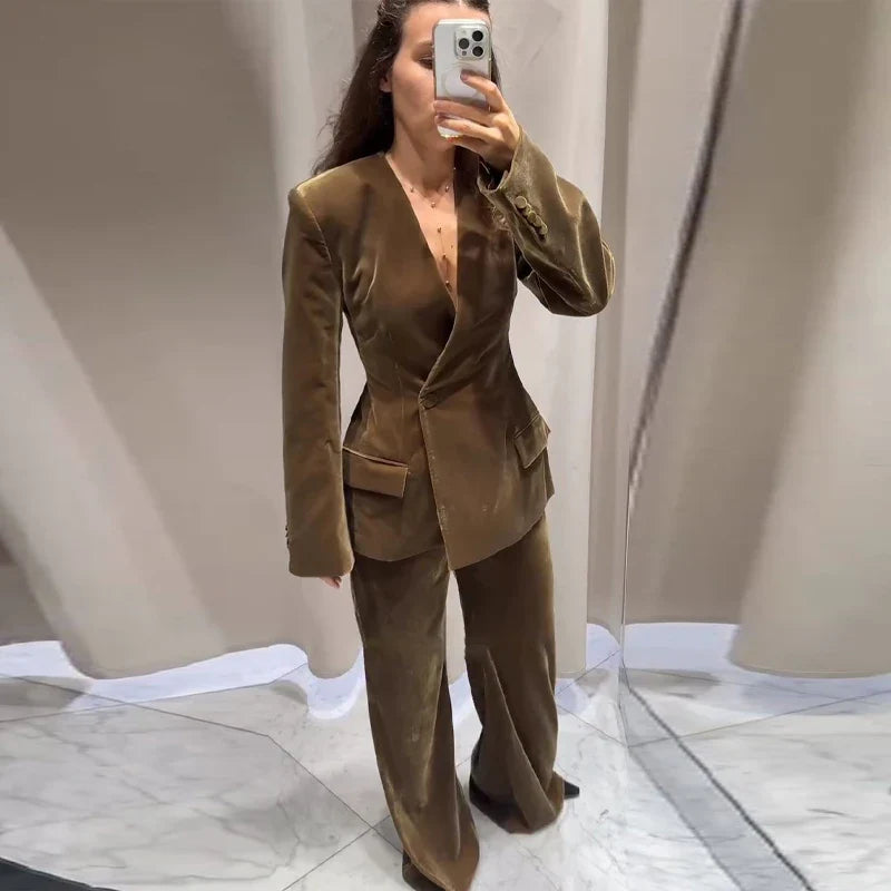 Conjunto de traje con blazer de terciopelo para mujer