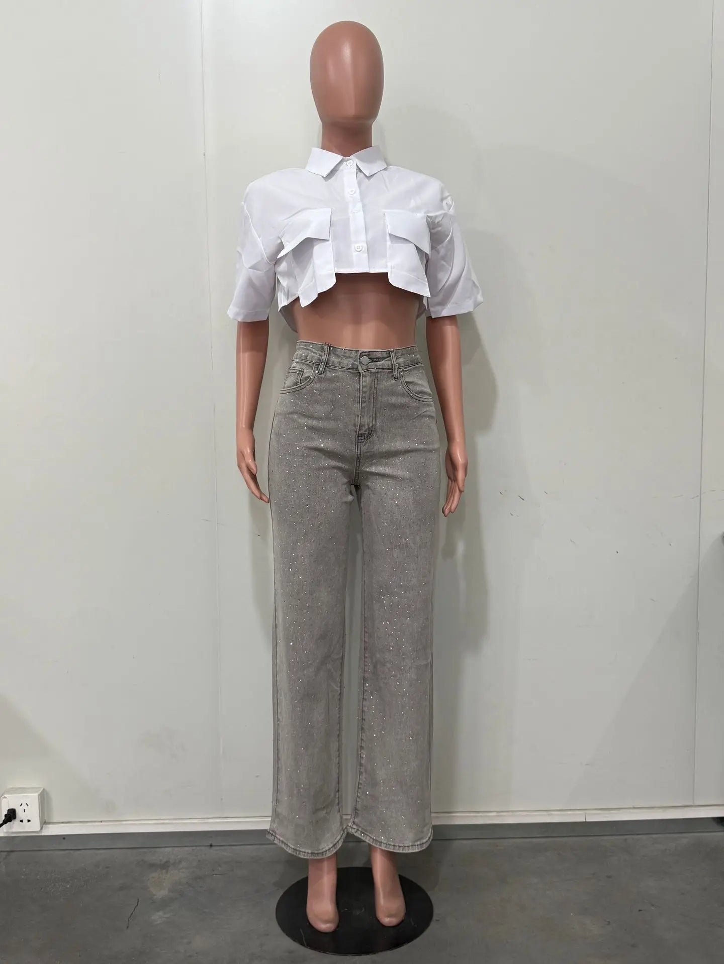 Vaqueros de denim con pedrería para mujer