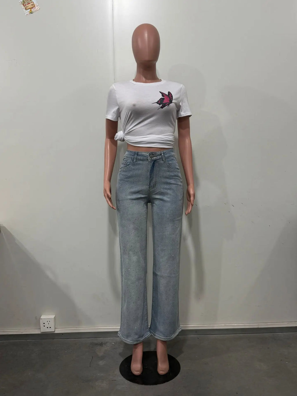 Vaqueros de denim con pedrería para mujer