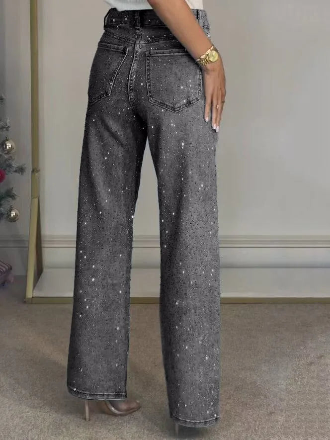 Vaqueros de denim con pedrería para mujer