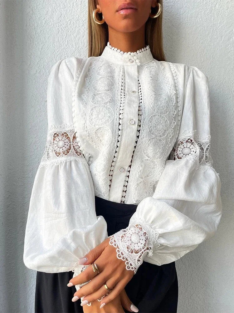 Blusa blanca de encaje para mujer