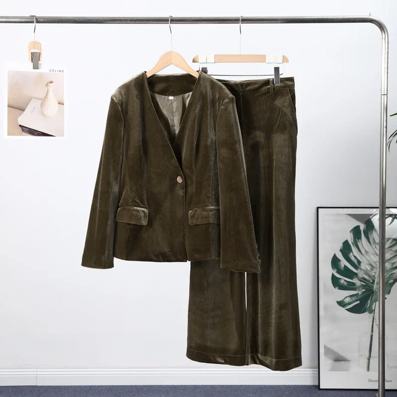 Conjunto de traje con blazer de terciopelo para mujer