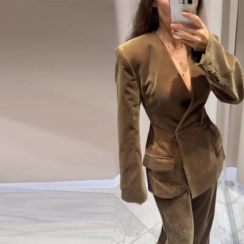 Conjunto de traje con blazer de terciopelo para mujer