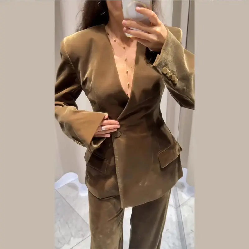Conjunto de traje con blazer de terciopelo para mujer