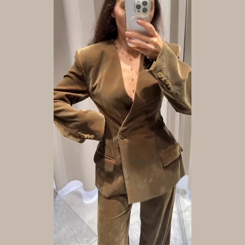 Conjunto de traje con blazer de terciopelo para mujer