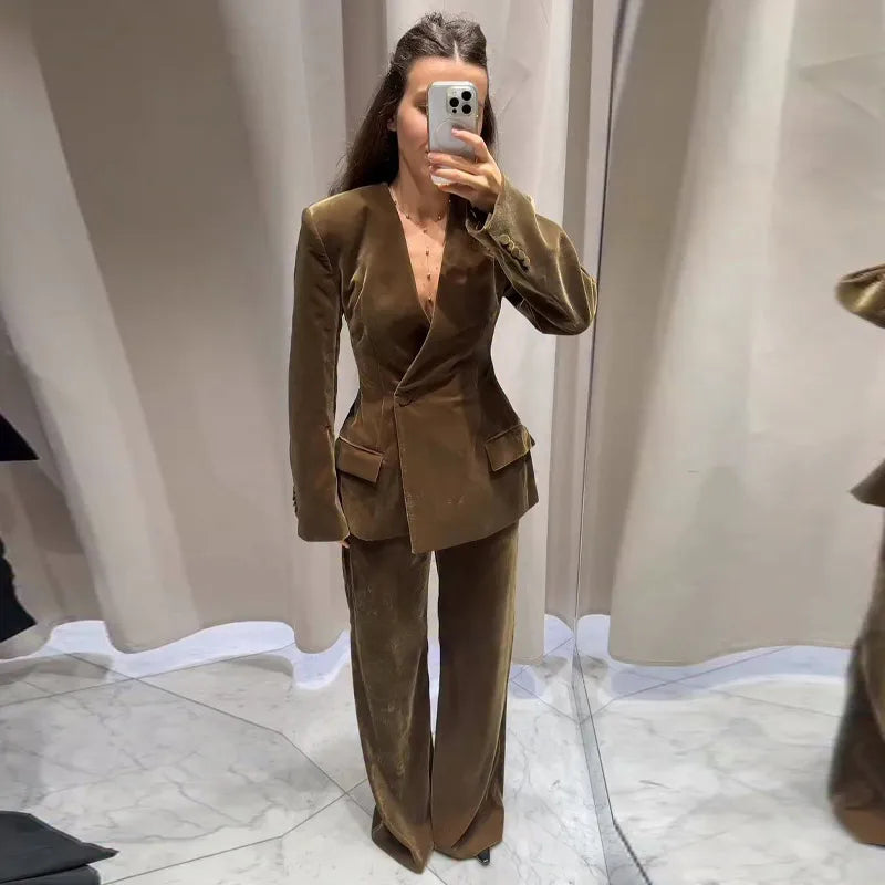Conjunto de traje con blazer de terciopelo para mujer