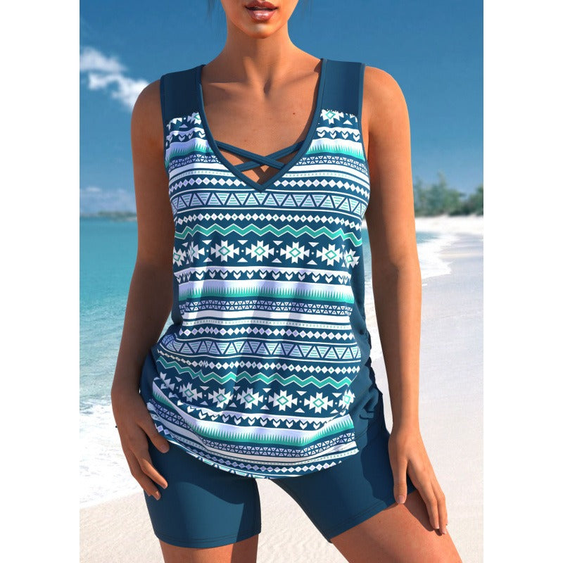 Lena - Tankini con estampado geométrico y escote en V