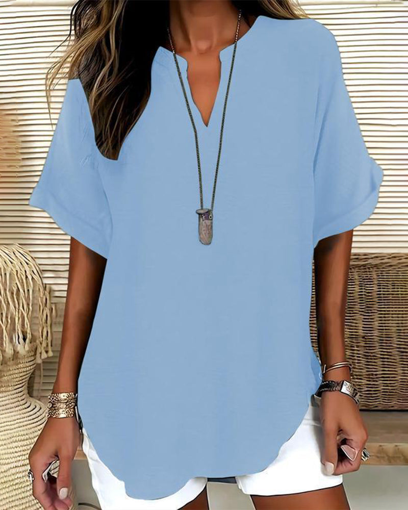 Blusa holgada de color liso para mujer, ropa informal.