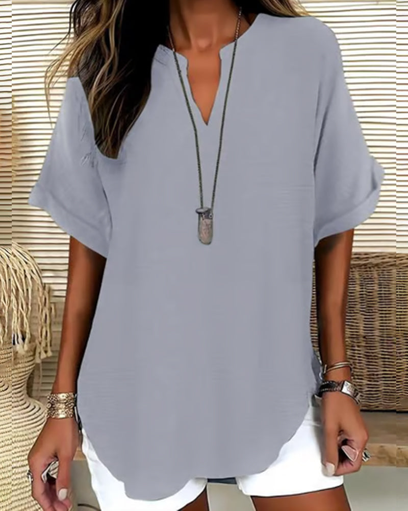 Blusa holgada de color liso para mujer, ropa informal.