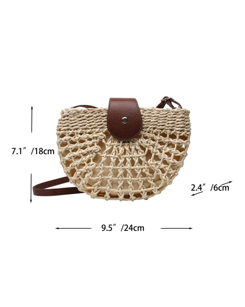Bolso de paja hueco semicircular de estilo bohemio