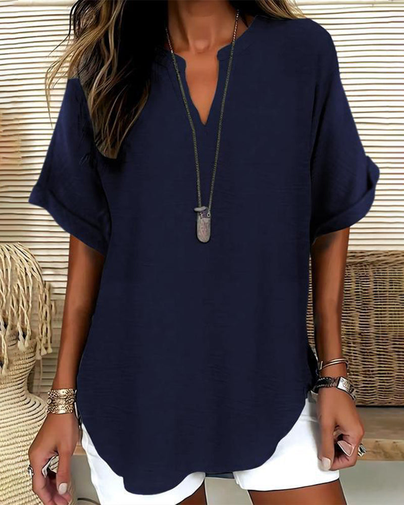 Blusa holgada de color liso para mujer, ropa informal.