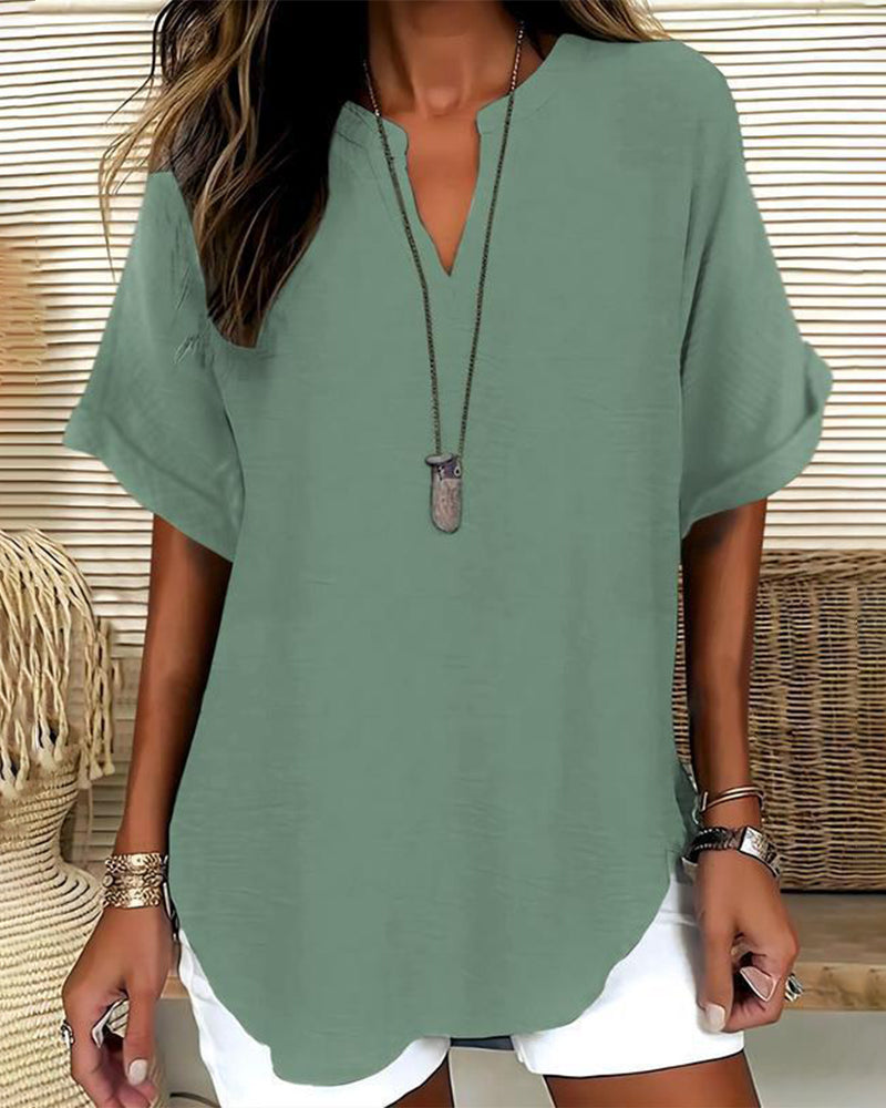 Blusa holgada de color liso para mujer, ropa informal.